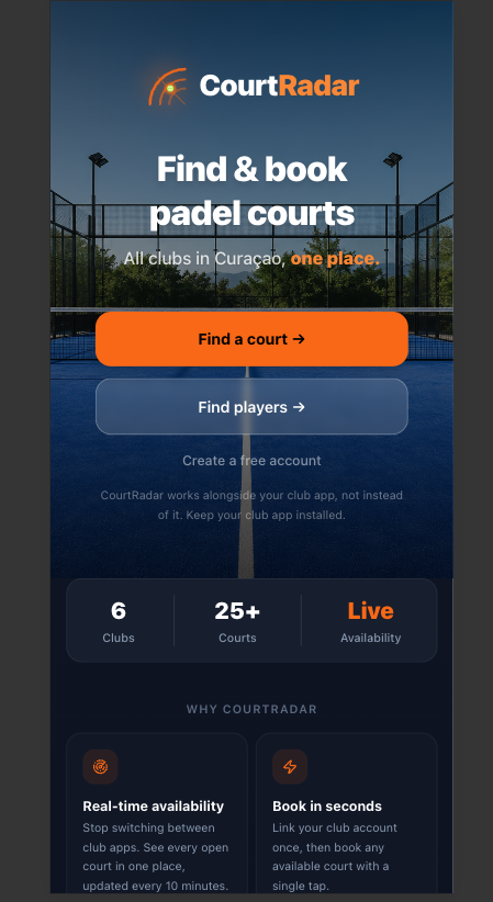 CourtRadar — padel court booking
